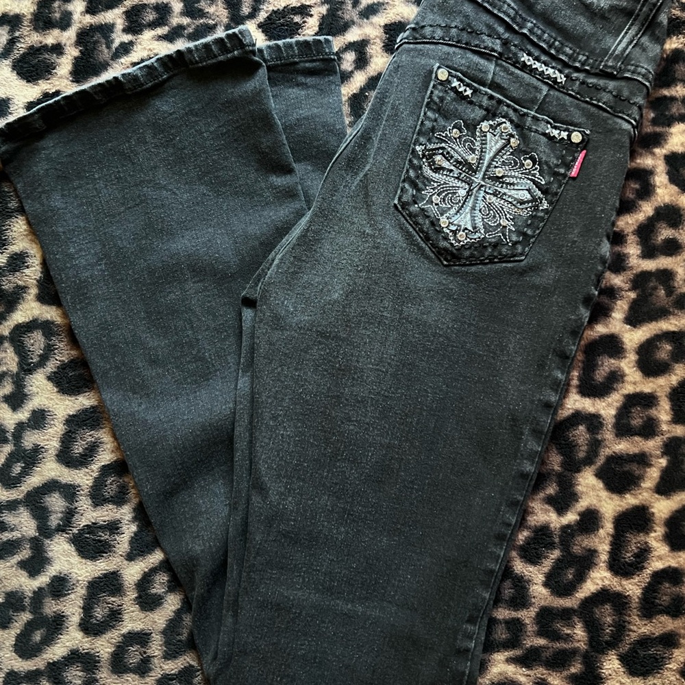 Y2K Embroidered Black Jeans